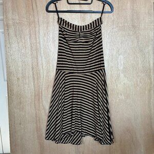 Lucy Love Black/Tan Striped Strapless Soft Knit Asymmetric Hem Sundress Small S